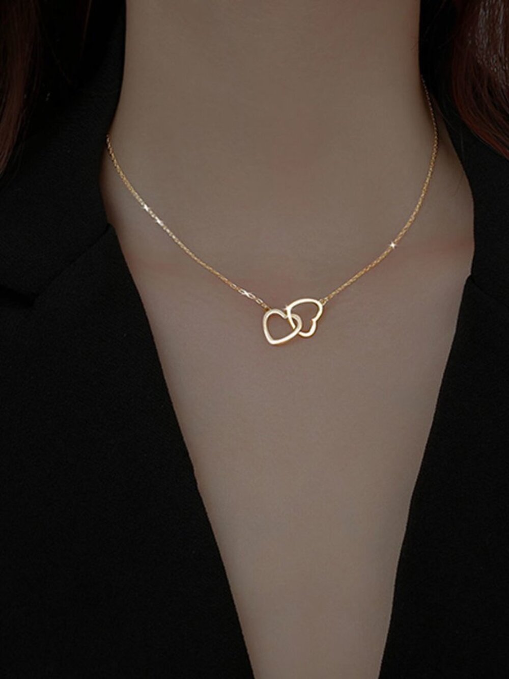 3/$35 18K Gold Plated Interlocking Double Heart Pendant Necklace
